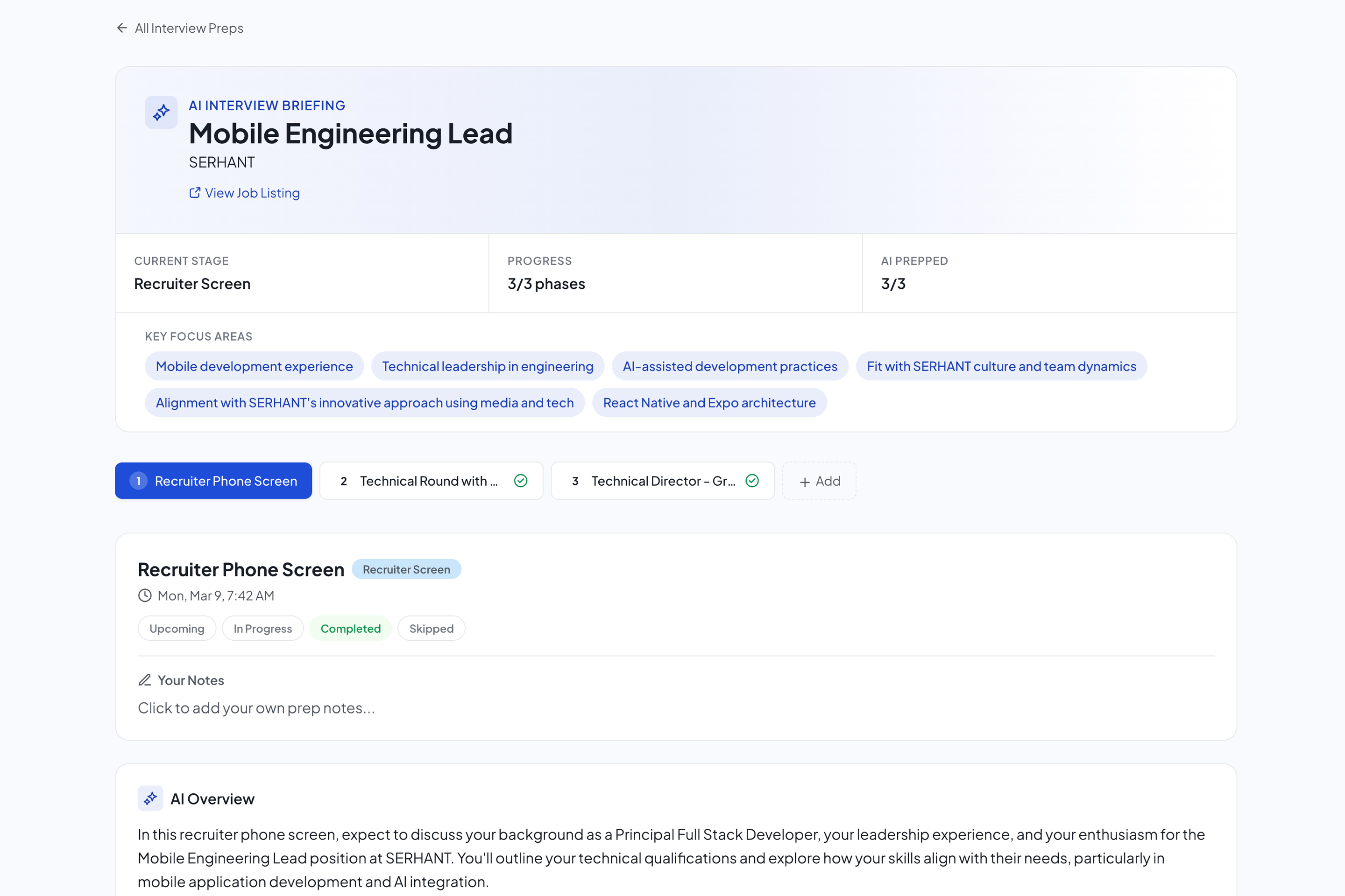 Interview Prep tool screenshot